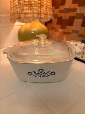 CorningWare | White Casserole Dish with Blue Floral Pattern and Glass Lid 1.5 qt